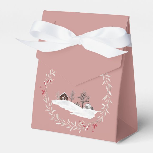 Vinter Farm House, omringat av julkrans Presentaskar (Framsidan Sidan)