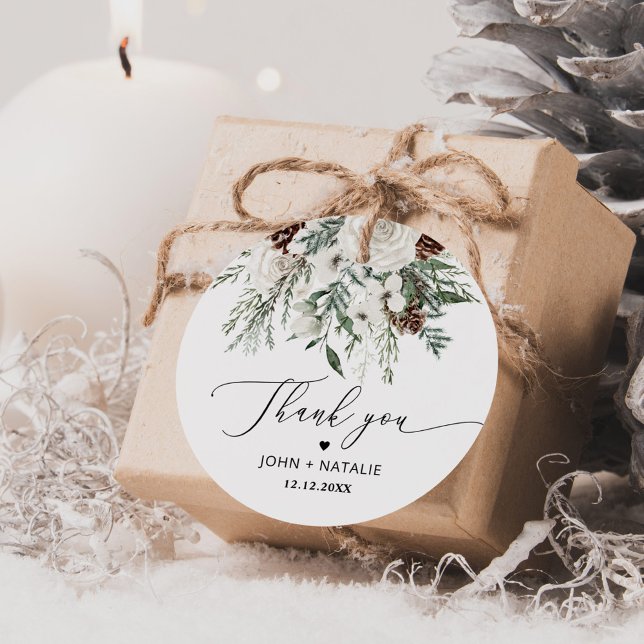 Vinter festlig lövverk städsegrön bröllop gåvor etiketter (Skapare uppladdad)