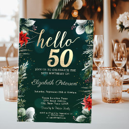 Vinter Flower Poinsettia Grönt 50:e födelsedagen Inbjudningar