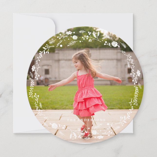 Vinter-Foliage-Helgdag-kort Julkort (Framsida)