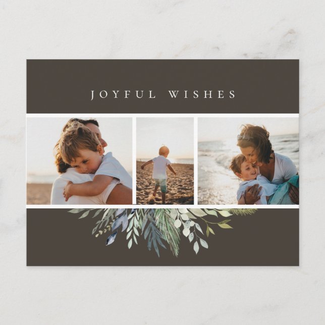 Vinter Foliage jul Photo Collage Grått Helg Vykort (Framsida)