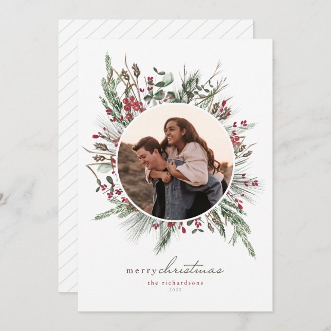 Vinter-Foliage-julfotkort för krans Julkort (Fram/baksida)
