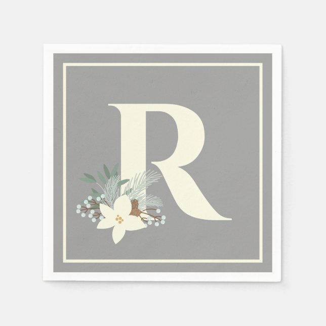 Vinter Foliage Monogram Napkins Pappersservett (Framsidan)