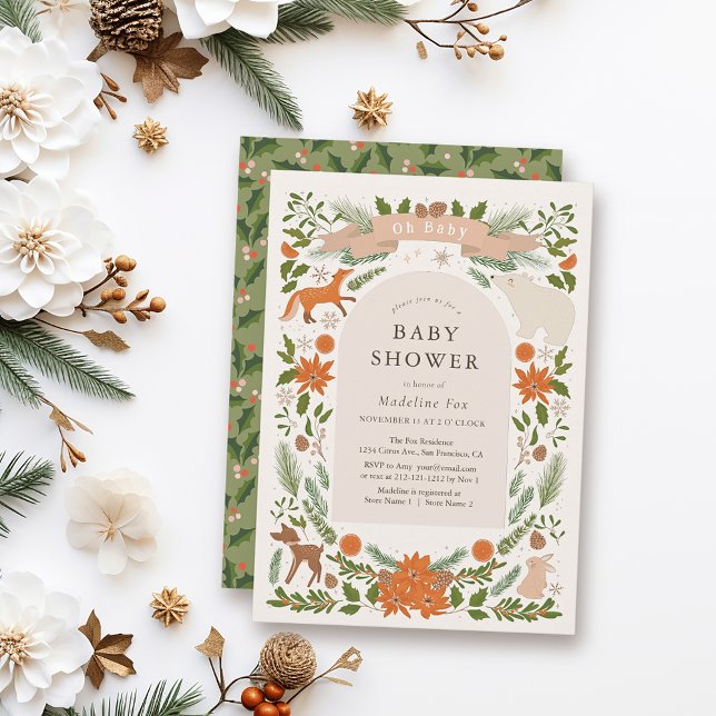 Vinter Foliage Woodland Animals Baby Shower Inbjudningar (Skapare uppladdad)
