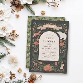 Vinter Foliage Woodland Animals Navy Baby Shower Inbjudningar