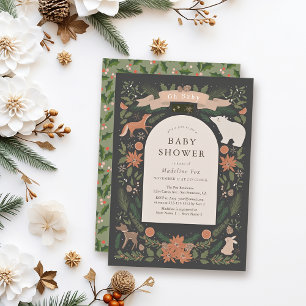 Vinter Foliage Woodland Animals Navy Baby Shower Inbjudningar