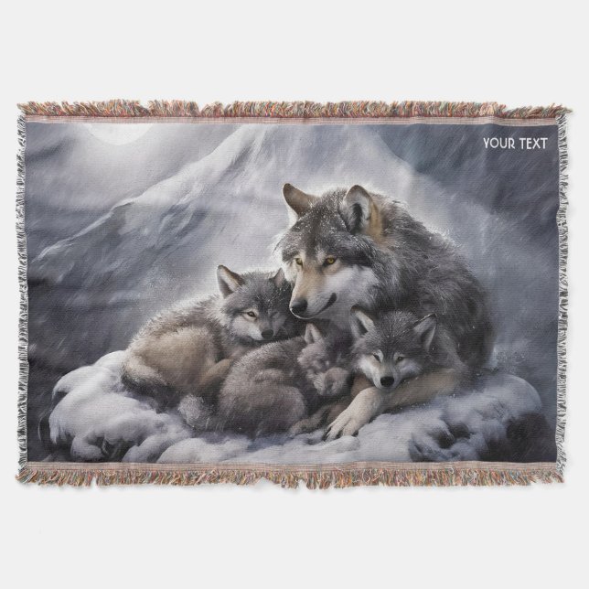 Vinter för Fantasy Cute Varg Family Filt (Framsidan)