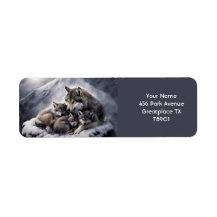 Vinter för Fantasy Cute Varg Family Returadress Etikett