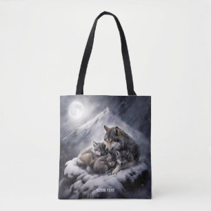 Vinter för Fantasy Cute Varg Family Tygkasse