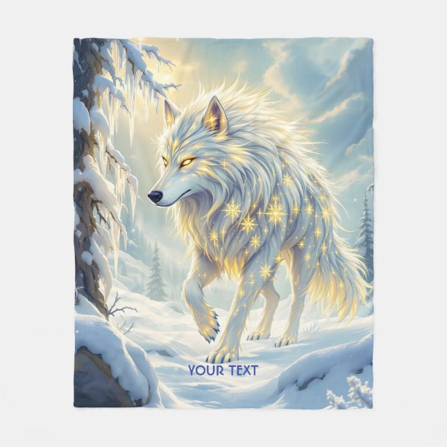 Vinter för Fantasy Cute White Varg Fleecefilt (Framsidan)