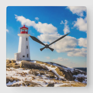 Vinter för fyr   i Peggy'Ss Cove, Nova Scotia Fyrkantig Klocka