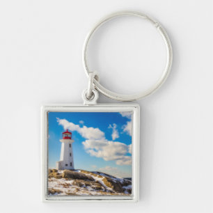 Vinter för fyr   i Peggy'Ss Cove, Nova Scotia Fyrkantig Silverfärgad Nyckelring