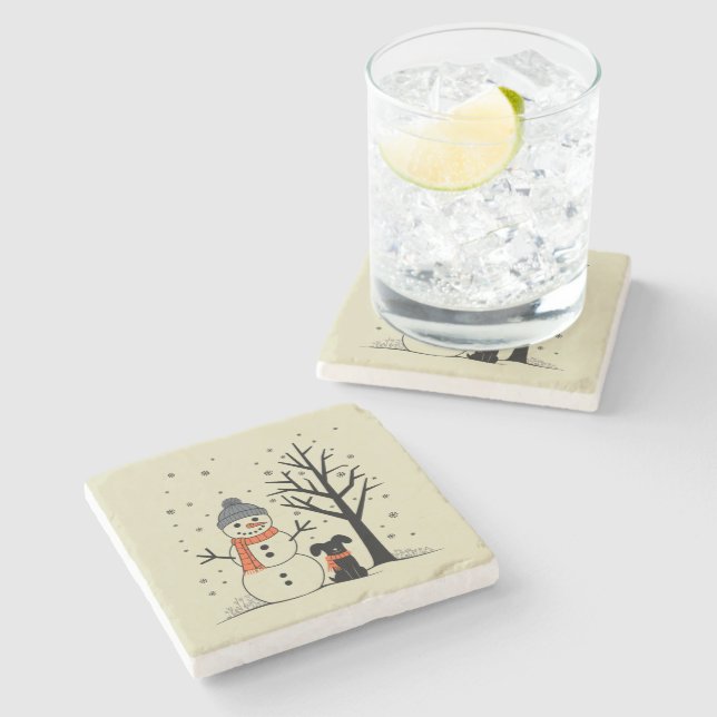 Vinter för Hund Snögubbe Julafton Stenunderlägg (Sidan)