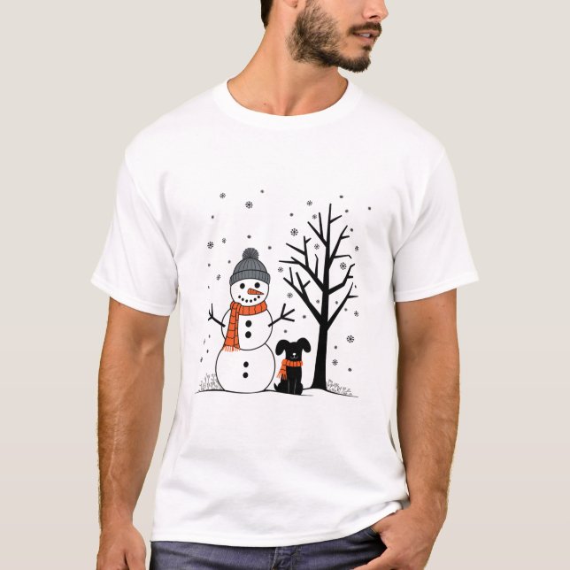 Vinter för Hund Snögubbe Julafton T Shirt (Framsida)