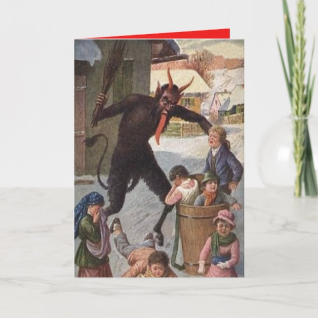 Vinter för Krampus påfrestande kidnappningbarn Helgkort (Framsida)