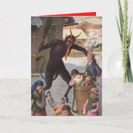 Vinter för Krampus påfrestande kidnappningbarn Helgkort