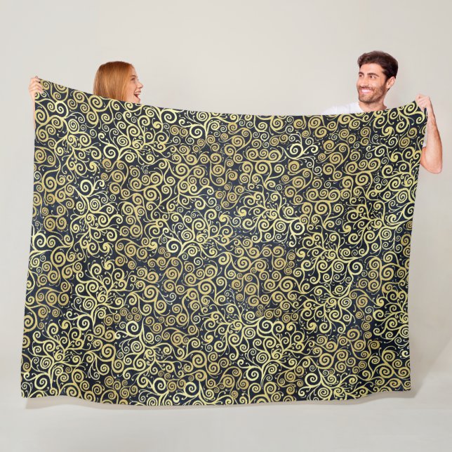 Vinter för marinblått och Guld-Chic - lyxblomma Mö Fleecefilt (På plats)