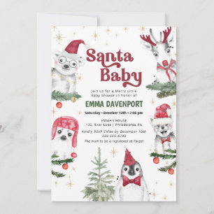 Vinter för Santa Baby Shower Animals Inbjudningar