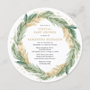 Vinter för Virtuella babyskor i Greenery guld Inbjudningar