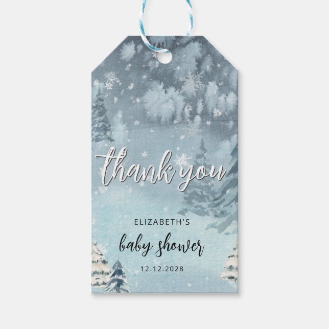 Vinter Forest Baby Shower Presentetikett (Framsidan)