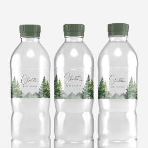 Vinter Forest Bear Baby Shower Vattenflaska Etikett
