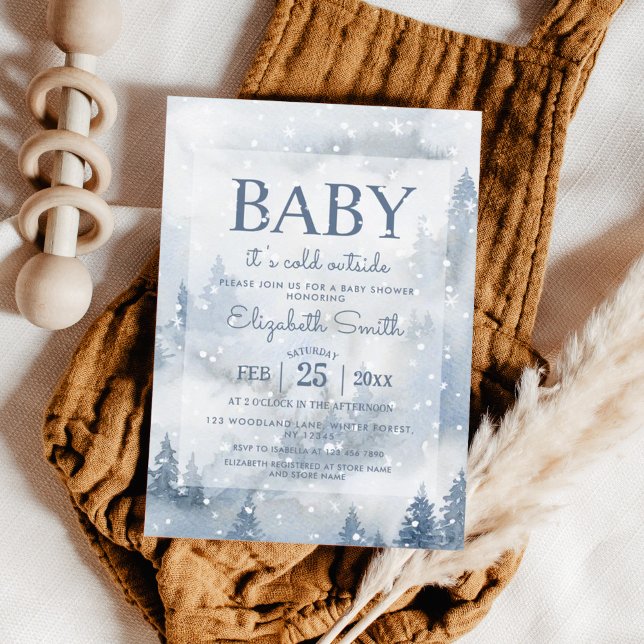 Vinter Forest Dusty Blue Baby Shower Inbjudningar (Skapare uppladdad)