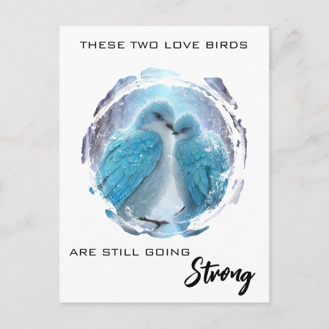 *~* Vinter FOTO  Kärleksfåglar AP54-årsjubileum Vykort (Framsida)