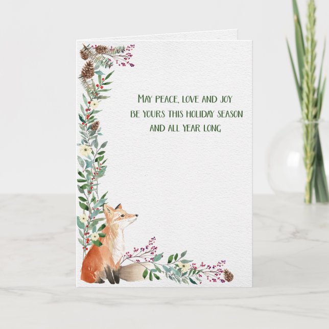 Vinter Fox Helgdag Foliage Ram julkort Helgkort (Framsida)