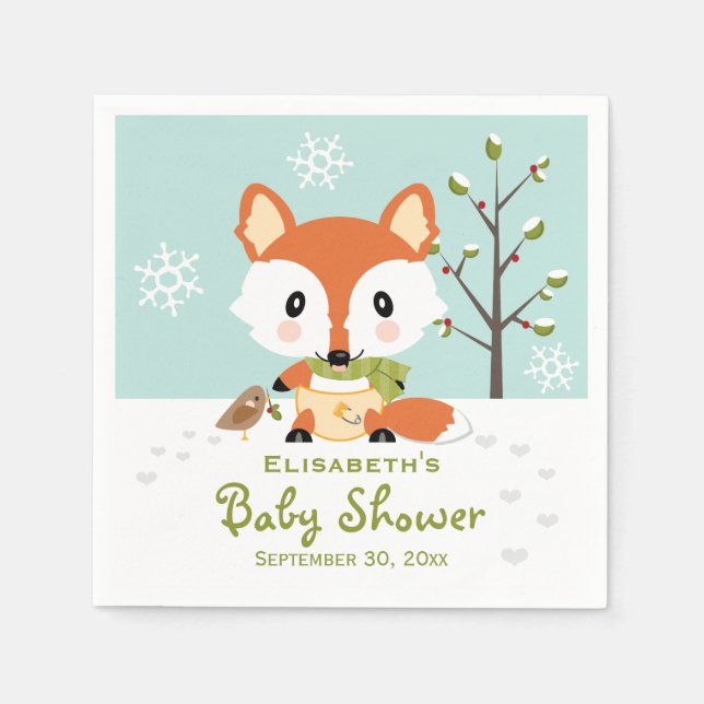 Vinter Fox i dagstidningar Baby Shower Pappersservett (Framsidan)