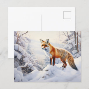 Vinter Fox i Skogen Vykort