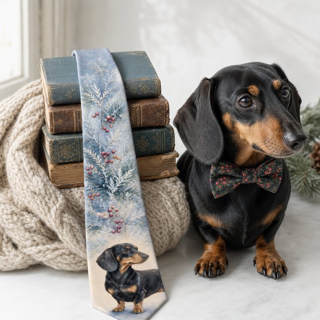 Vinter Frost Vattenfärg Dachshund Slips (Winter Frost Watercolor Dachshund Neck Tie)