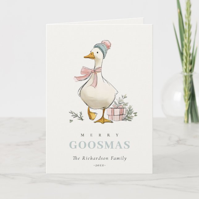 Vinter Gås Jul Rolig Merry Goosmas  Helgkort (Framsida)