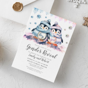 Vinter-Gender-kalvning, babykläder, penguin Inbjudningar