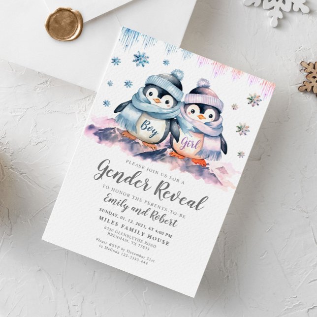 Vinter-Gender-kalvning, babykläder, penguin Inbjudningar (Skapare uppladdad)