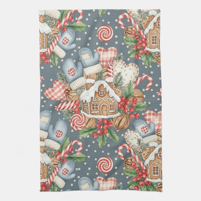 Vinter Gingerbread Cottage - Handskar Kökshandduk (Vertikal)