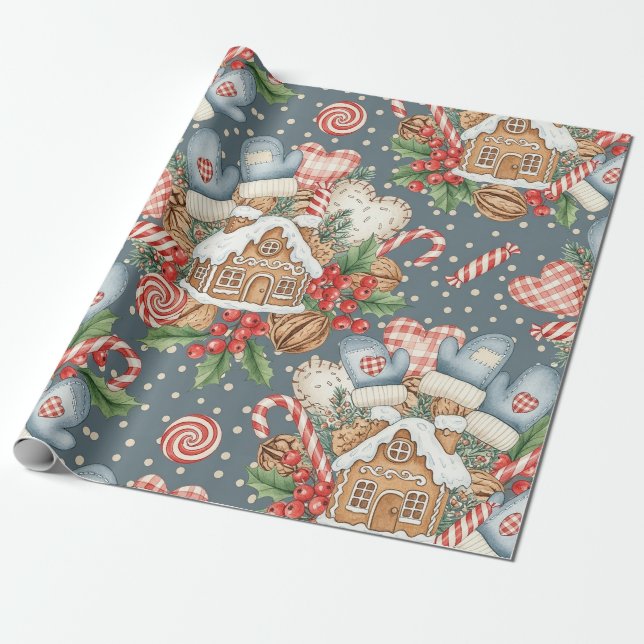Vinter Gingerbread Cottage - Handskar Presentpapper (Utrullad)