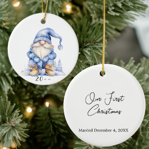Vinter Gnome vår första jul Julgransprydnad Keramik