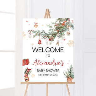 Vinter God Jul Liten Jul Baby Shower Välkomstskylt Poster