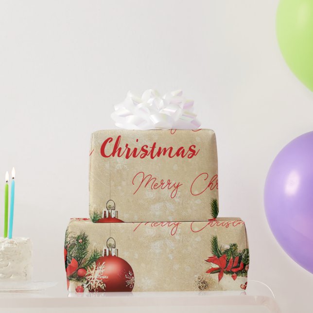 Vinter God Jul Tall Röd Glas Kulor Presentpapper (Festgåvor)