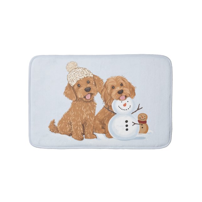Vinter Goldendoodle Hund Snöman Jul Badrumsmatta (Framsidan)