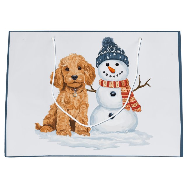Vinter Goldendoodle Hund Söt Snöman (Framsidan)