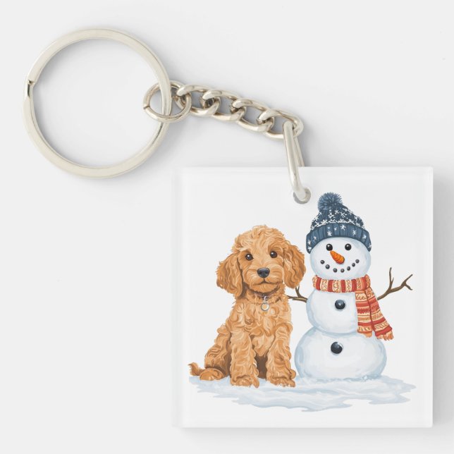 Vinter Goldendoodle Hund Söt Snöman (Framsidan)