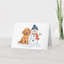 Vinter Goldendoodle Hund Söt Snöman Kort