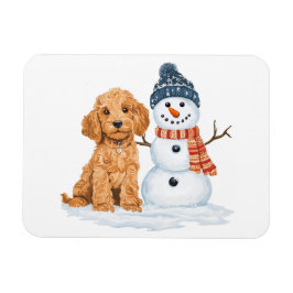 Vinter Goldendoodle Hund Söt Snöman Magnet