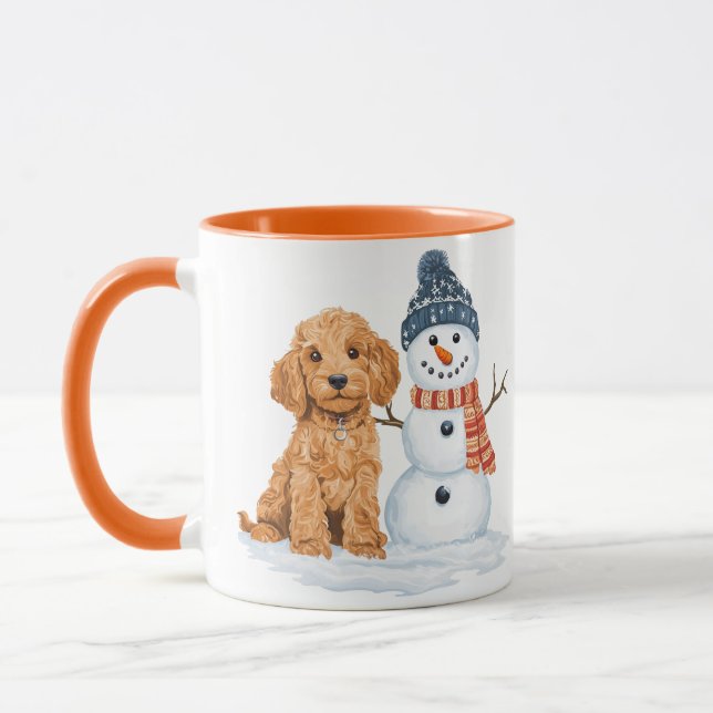 Vinter Goldendoodle Hund Söt Snöman Mugg (Vänster)