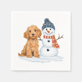 Vinter Goldendoodle Hund Söt Snöman Pappersservett
