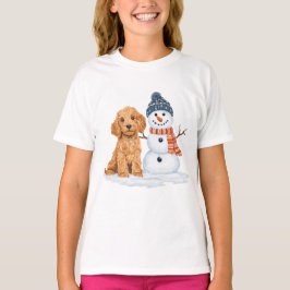 Vinter Goldendoodle Hund Söt Snöman T Shirt