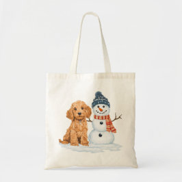 Vinter Goldendoodle Hund Söt Snöman Tygkasse