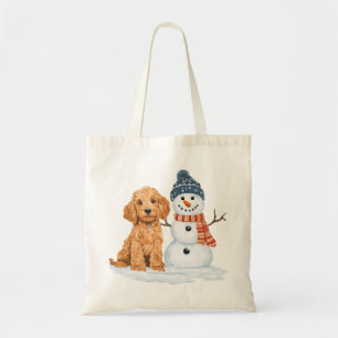 Vinter Goldendoodle Hund Söt Snöman Tygkasse