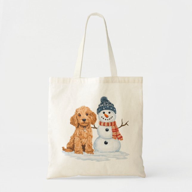 Vinter Goldendoodle Hund Söt Snöman Tygkasse (Framsidan)